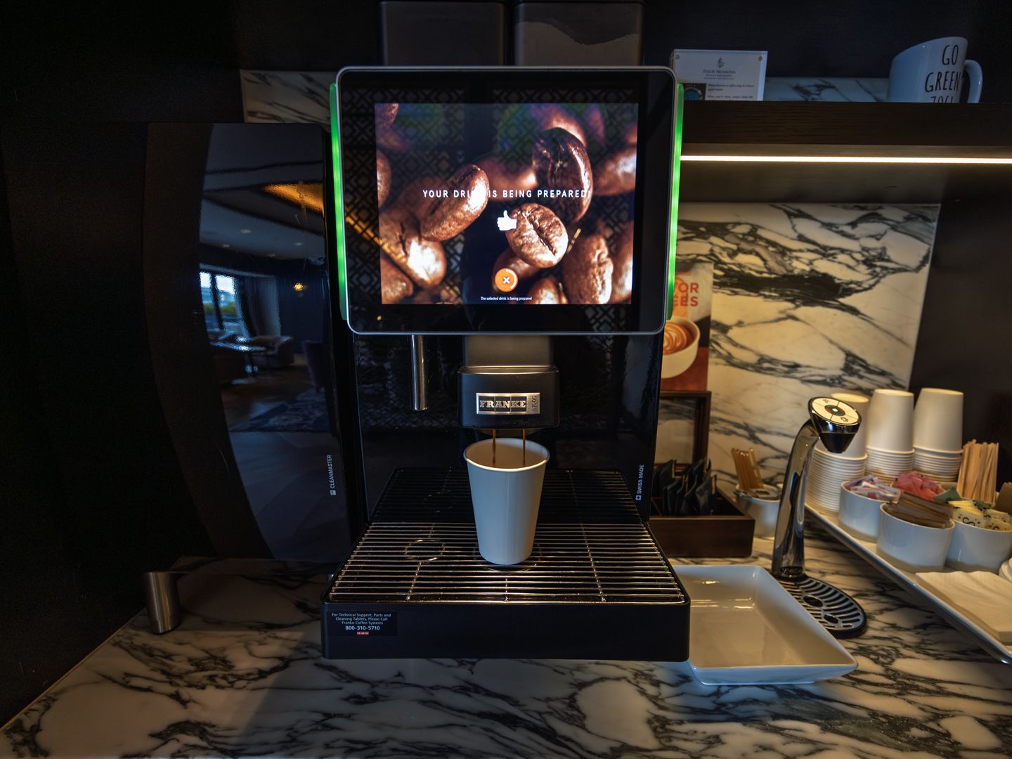 Coffee and refreshment station in the residents’ club at 706 Mission