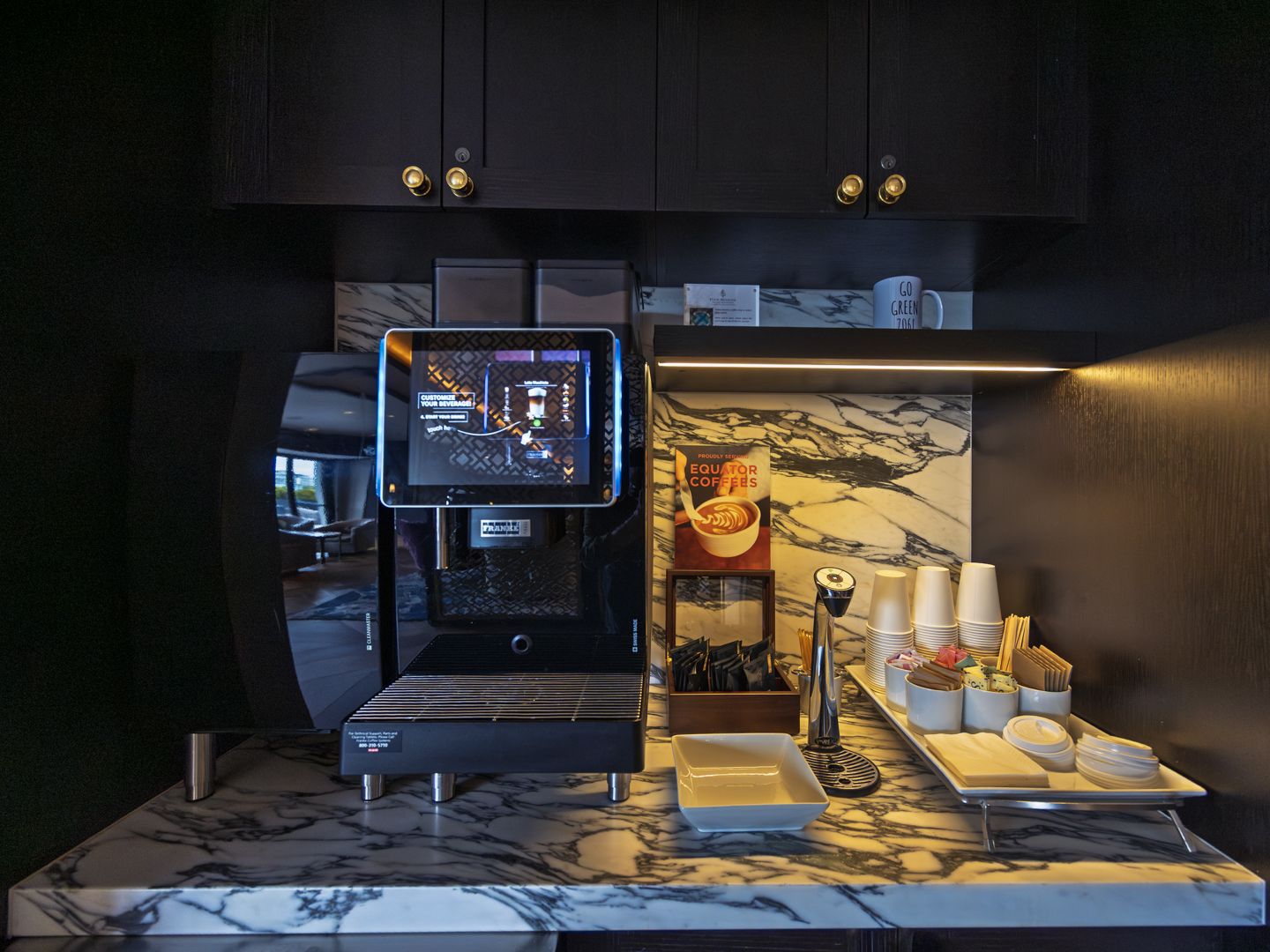 Coffee and refreshment station in the residents’ club at 706 Mission