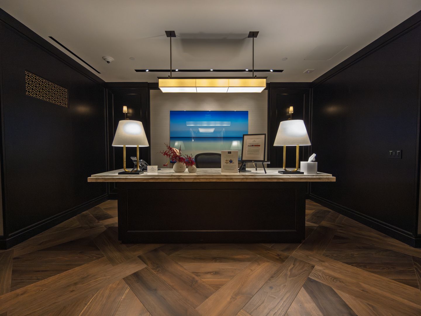 Concierge desk in the residential lobby at 706 Mission