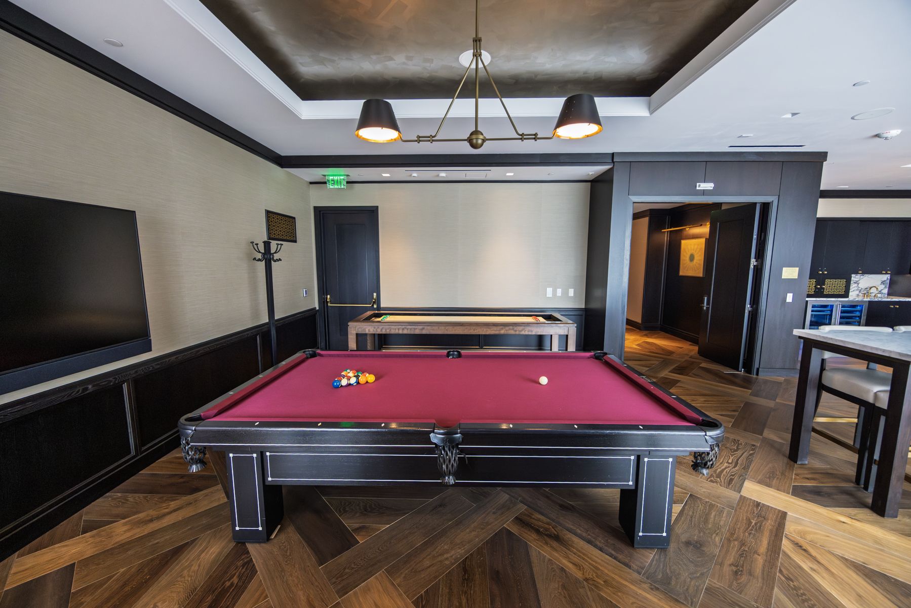 Game and entertainment room in the residents’ club at 706 Mission